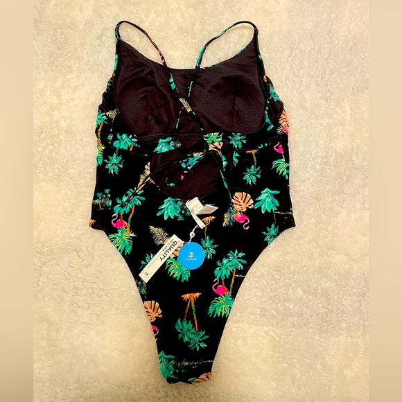 Cupshe black flamingo & palm print one piece - Picture 2 of 2